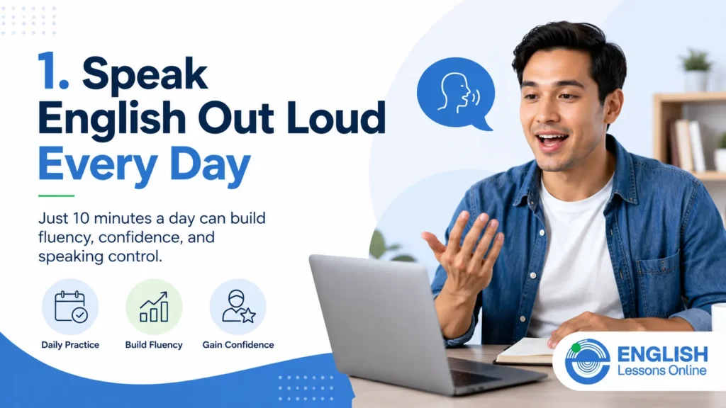 Student practicing English speaking out loud every day